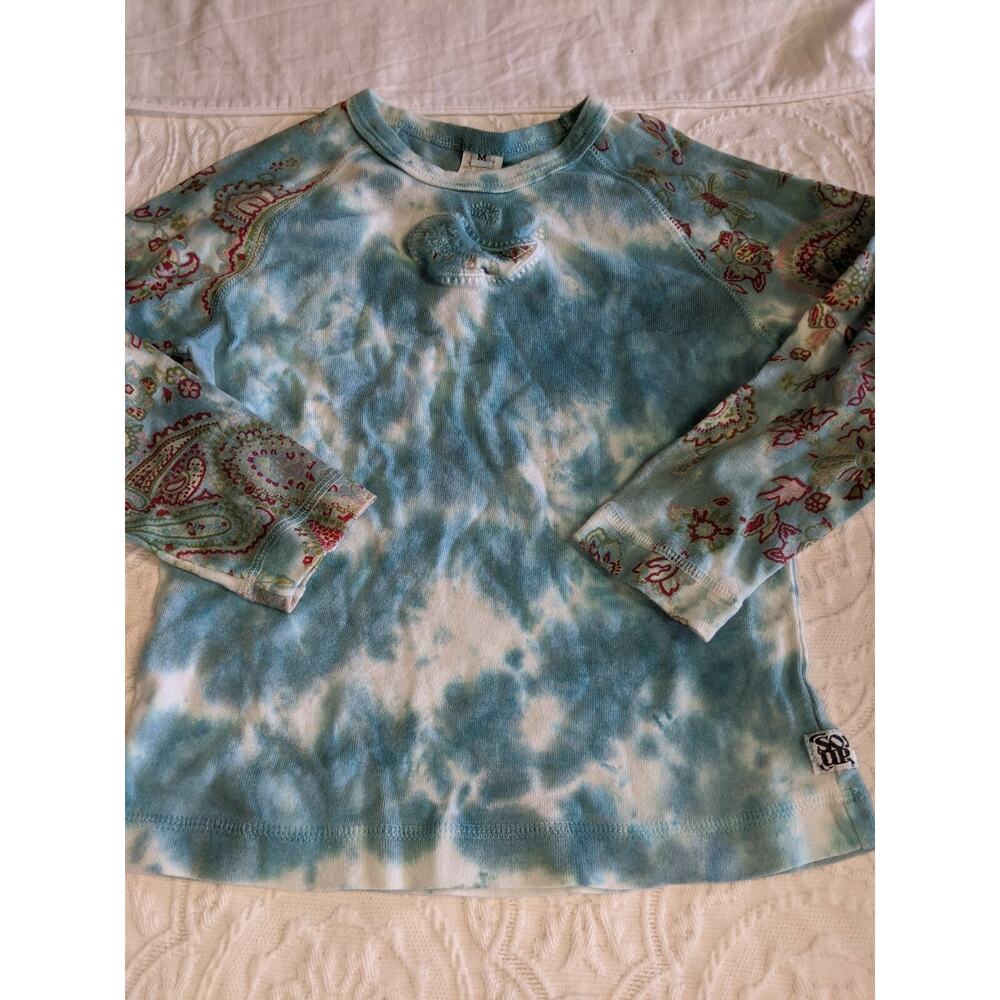 Soup girls sz. M teal tie/dye floral knit long sleeved tee. Adorable, great qual